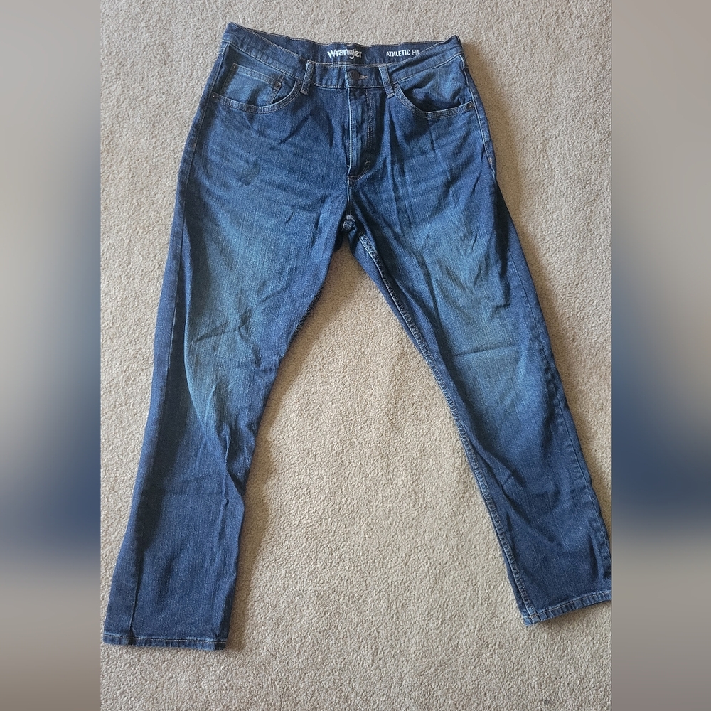 Men's Wrangler Athletic Fit Jeans in Deep Blue